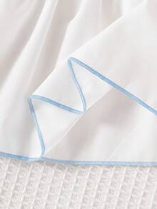 Young Girl Colorblock Faux Pearl Button Patchwork White Ruffle Hem Long Sleeve Dress - Blue - View 3