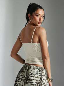 Denimoi Elegantes, sexy Kontrastfarben Spitze Patchwork Trägerkleid - Beige - Übersicht 5