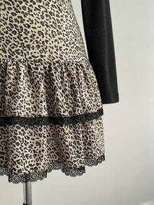 Elamini Bộ đồ hai mảnh họa tiết da báo đen hở lưng, ôm sát, viền xếp nếp, ren, chắp vá, áo crop top cài nút phía trước, thời trang thu đông cho nữ, dự tiệc đi làm, trang phục dạo phố thanh lịch, cổ điển, tốt nghiệp hàng ngày - Nhiều màu - Xem 7