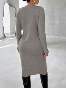 Women Casual Solid Color Bodycon Knit Dress For Autumn/Winter,Petite