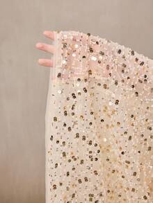 女式中式立领亮片灯笼袖荷叶边下摆时尚衬衫 - 金色 - 查看 7