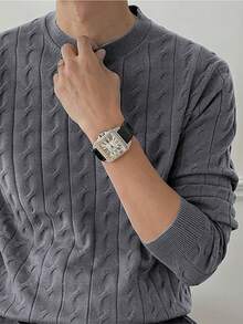 Manfinity Homme Men's Casual Everyday Commute Simple Solid Color Cable Knit Sweater, Autumn/Winter, Long Sleeve Top - Dark Grey - View 6