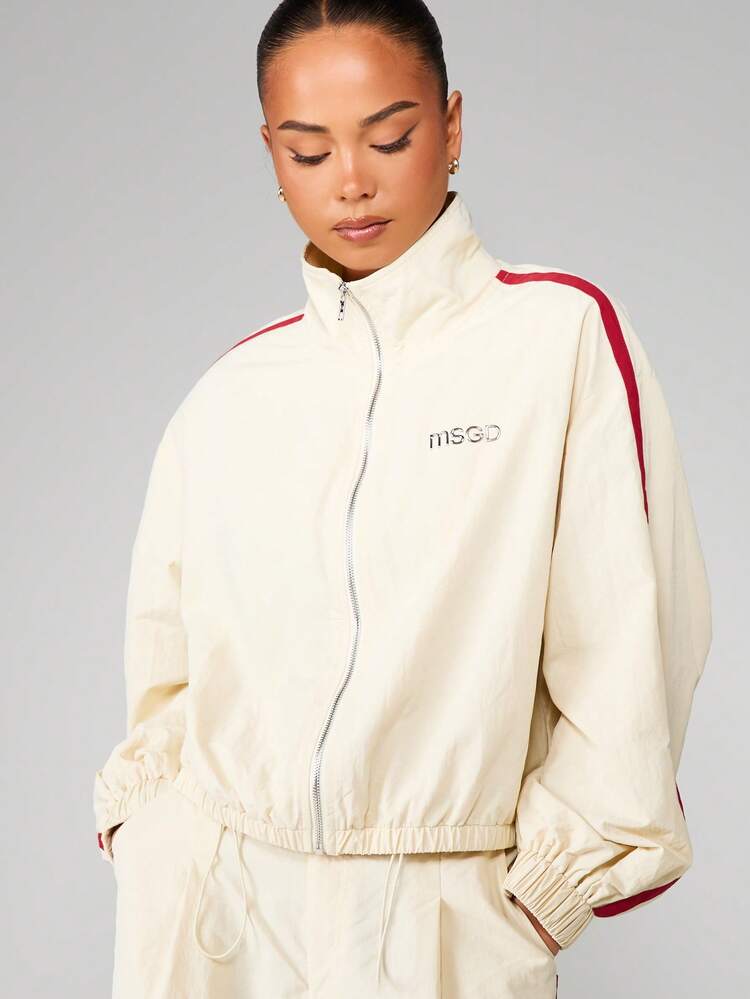 MISSGUIDED MSGD Track Jacket With Elastic Cuffs And Red Contrast Piping For Spring Casual Outerwear