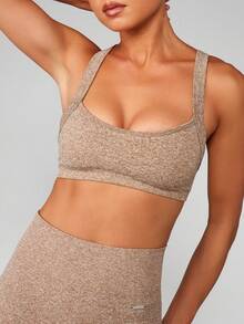 MISSGUIDED Sujetador deportivo con espalda cruzada y tirantes anchos, de punto acanalado, con soporte atlético para un estilo de vida activo y entrenamiento - Caqui - Ver 4
