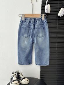 SHEIN Baby Boys' Casual Style Retro Straight Leg Baggy Blue Denim Jeans For Baby Clothes Baby Boys Costume Dailywear And Baby Summer And Spring Clothes - Medium Wash - View 2
