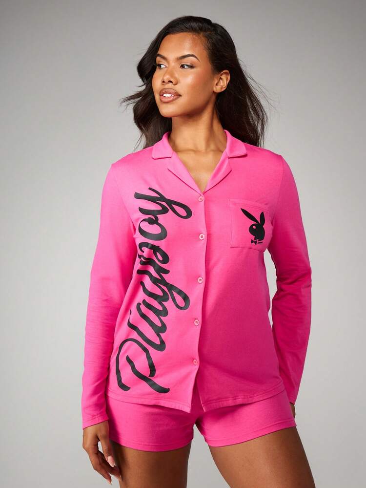 Missguided x Playboy Conjunto de Pijama com Botões na Frente e Logo de Natal