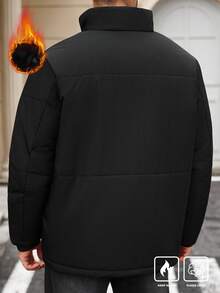 Manfinity Homme 加大码男士户外保暖拉链长袖灯芯绒衬里棉服，适合秋冬季 - 黑色 - 查看 2