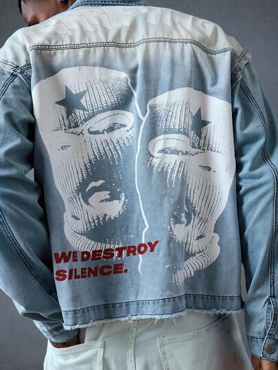 Street Life Men's Figure Print Ombre Denim Jacket
