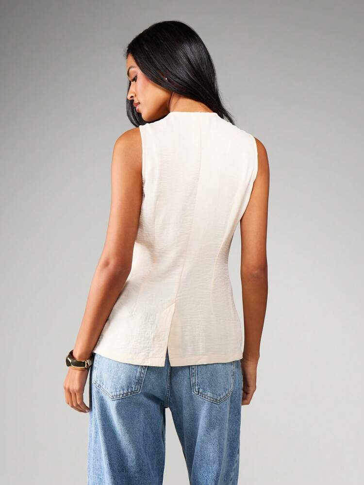 MISSGUIDED Gilet lungo senza maniche in lino con tasche