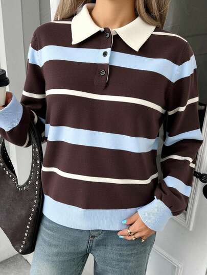 DAZY Suéter holgado de mujer de estilo casual de negocios con bloques de color a rayas, adecuado para el uso en la oficina en otoño e invierno
