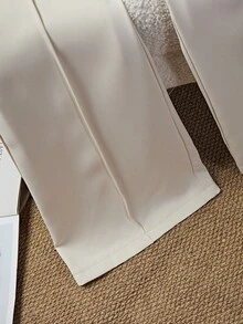 Franclia 女式纯色前缝口袋系带优雅正装裤 - 米色 - 查看 8