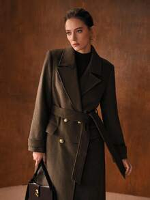 MOTF PREMIUM AUTUMN/WINTER WOOL DOUBLE BREASTED OVERCOAT - Brown - View 4