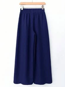 Rusticease Women's Casual Solid Color Wide Leg Pants Navy Blue - Blue - View 2