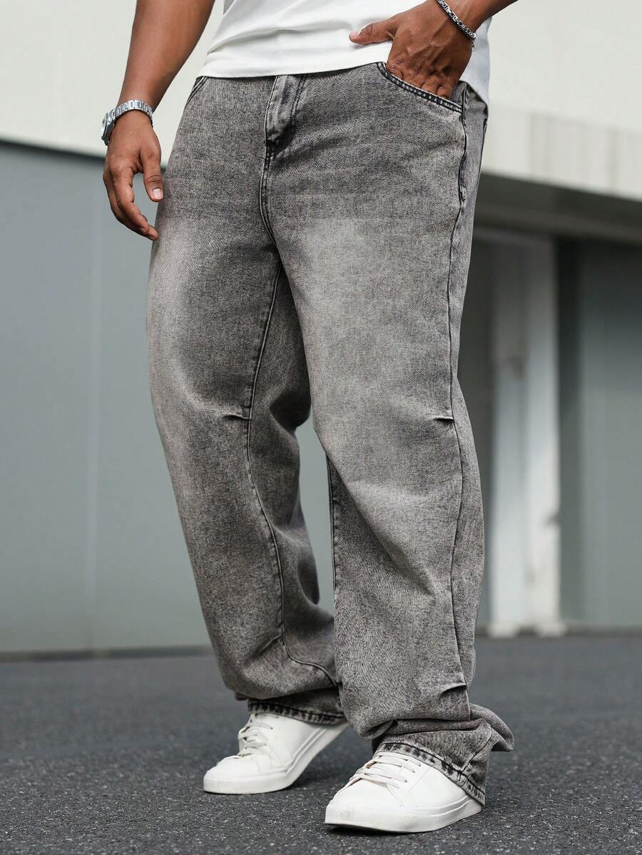 Manfinity Homme Quần jean nam màu xám đơn giản, thường ngày cỡ lớn - màu đen - Xem 1