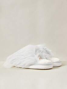 Cuccoo Women Plain Furry Patchwork Casual House Slippers