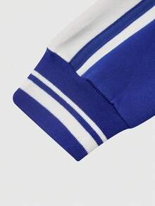 SHEIN Explorewe Tween Boy Letter & Stripe Long Sleeve Baseball Jacket And Jogger Pants 2 Pieces Set, Casual For Autumn/Winter - Blue - View 8