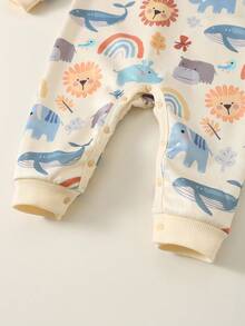 SHEIN Newborn Baby Unisex Cute Cartoon Pattern Knitted Hooded Jumpsuit, Autumn/Winter Baby Clothes - Multicolor - View 5