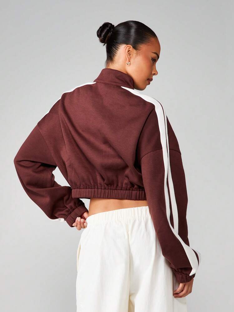 MISSGUIDED MSGD Full-Zip Sweatshirt With White Side Stripes Contrast Details Casual Streetwear Cropped Track Top