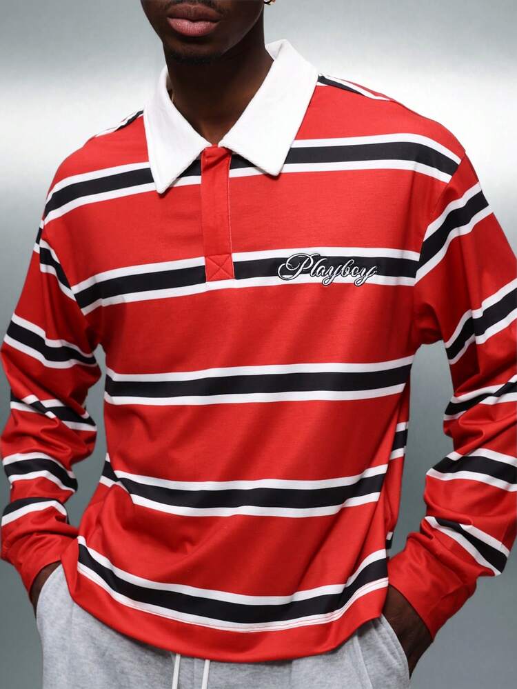 PLAYBOY X SUMWON Long Sleeve Striped Polo With Collar