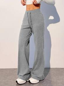 SHEIN EZwear 浅灰色加大码休闲舒适柔软高弹低腰裤 - 淺灰色 - 查看 1