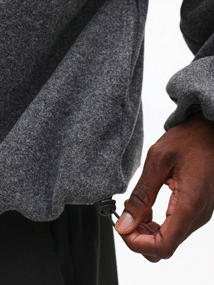 Oversized Wool Zip Up Jacket With Ribbed Collar