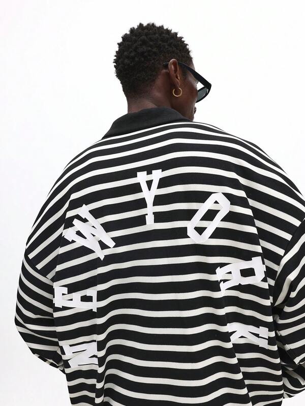 SUMWON Polo chemise de rugby coupe ajustée avec rayures horizontales et imprimé logo pour un style casual de rue