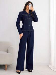 Elenzga Women's Denim Raglan Sleeve Cropped Jacket, Beige