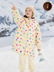 女童拉链连帽毛绒内衬棉衣 女童外套 儿童女童外套 儿童女童冬季夹克 儿童黑色外套 - 杏色 - 查看 5