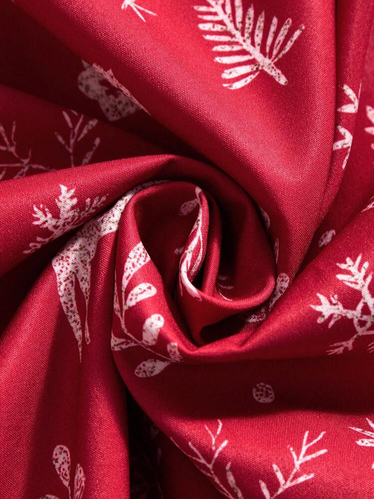 EMERY ROSE 大码女式休闲秋季全印花圣诞图案V领长袖红色印花V领长袖衬衫上衣，秋冬季，外出穿着，2025新款，简约时尚，适合日常穿着，冬季，圣诞节，新年 - 紅色 - 查看 5