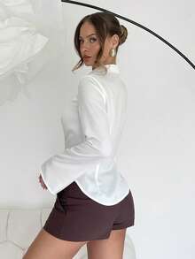 SHEIN PETITE Damen Lässige Büro-Pendler Mode Stadtdame Langarm Glockenärmel Cardigan Bluse