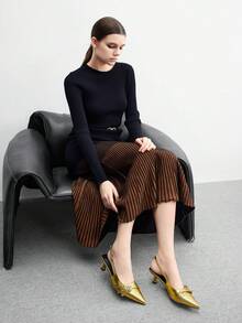 CUCCOO BIZCHIC Tacones de aguja de tacón de gatito con correa trasera dorada para mujer, versátiles para el uso diario, fiestas, uso casual y trabajo