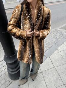 Aloruh 女式动物印花披肩领长袖仿皮草时尚夹克，秋冬仿皮草大衣动物印花大衣仿皮草夹克猎豹印花夹克女式动物印花派对俱乐部服装女式秋季服装万圣节服装万圣节冬装女式万圣节服装女式冬装秋季服装女式秋季服装秋季服装女式秋季服装 - 彩色 - 查看 7