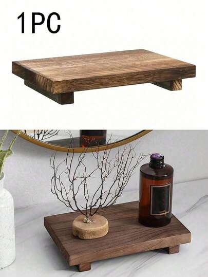 1个木质底座展示凳，适用于浴室厨房水槽，可作肥皂托盘、蜡烛托盘、植物托盘，是浴室和厨房完美的农舍风格装饰。