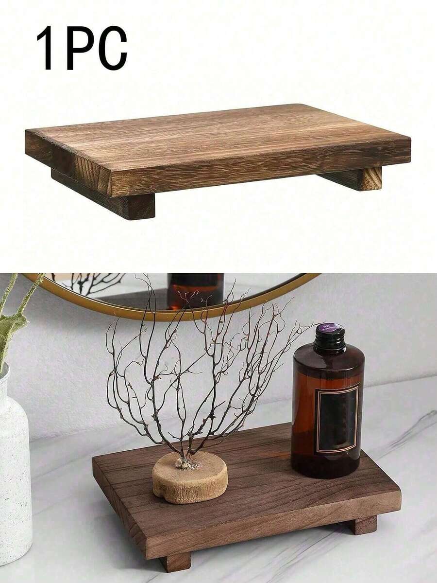 1个木质底座展示凳，适用于浴室厨房水槽，可作肥皂托盘、蜡烛托盘、植物托盘，是浴室和厨房完美的农舍风格装饰。