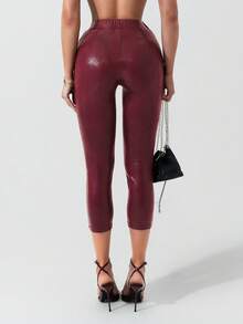 Sirith 2024 秋冬新款女士性感低腰及踝长红色紧身裤，适合派对、生日、新年 - 紅色 - 查看 2