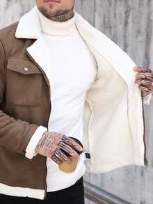 Manfinity Homme 男士时尚多功能保暖长袖外套，秋冬季 - 棕色 - 查看 7