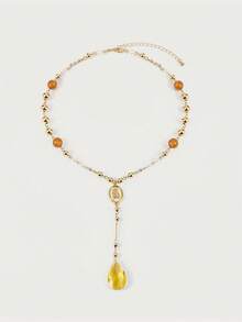 Glisma 18K Gold-Plated Beaded Necklace, Casual Vintage Women Pendant Necklaces,Party,Night Club,Shopping,Vintage,PREMIUM,Zirconia,Rhinstone,Western Jewelry,Old Money,Gemstone,Outfits,Fall/Autumn/Winter,For Mom/Women/Girl/Mother,Premium,Charm Necklace