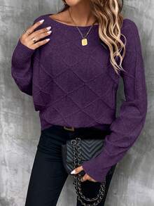 EMERY ROSE Women's Casual Solid Color Batwing Sleeve Sweater, Autumn/Winter - Purple - View 5