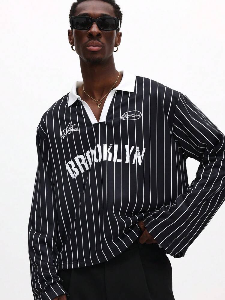 Striped Long Sleeve Polo With Collar