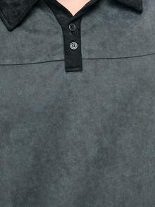 ROMWE MEN Casual 男士落肩长袖半扣撞色宽松舒适套头卫衣 - 深灰色 - 查看 2