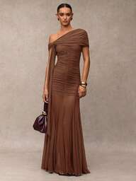 SHEIN BAE ชุดเดรสยาวสง่างามจับจีบสีพื้นของผู้หญิง