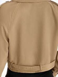 SHEIN EZwear 女士休闲卡其色长袖短款风衣，适合秋冬日常穿着 - 卡其色 - 查看 6