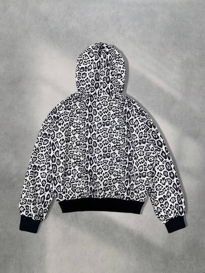 Street Life Sudadera de estilo leopardo retro para hombres, de corte holgado y acortado