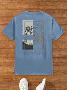 HIMLAND 男士修身椰子树印花针织短袖 T 恤，休闲日常穿着，夏季