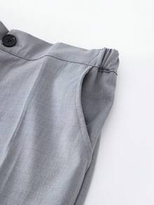 SHEIN 3 件青少年男孩绅士高端优雅时尚帅气舞台表演主持人服装套装。西装外套+修身背心+休闲裤三件套，经典时尚披肩领西装，奢华时尚王子般优雅，修身剪裁不受束缚 - 灰色 - 查看 6