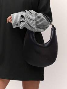 MUSERA Đầm thun ngắn tay kẻ sọc dáng rộng nhiều lớp, phong cách cổ điển, dễ thương, đồng quê, nhà tranh, thích hợp mặc đi học, màu caramel, thanh lịch. - màu đen - Xem 4