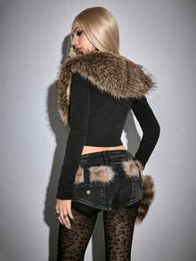 ROMWE Avant Women's Vintage Millennium Hippie Delicate Decorative Hook Fuzzy Patchwork Cardigan, Regular Fit Jacket - Black - View 8