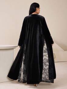 Veilorie Women's Solid Color & Printed Patchwork Abaya, Minimalist Everyday Long Sleeve Abayas Dubai Luxury