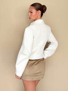 Rafferiza Women's Solid Color Regular Shoulder Long Sleeve Waist Cinched Lapel Collar Elegant Overcoat - Beige - View 2