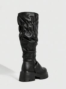 Daringsoles Women's Over-The-Knee Pleated Boots, Chunky Thick Sole Round Toe Comfortable Versatile Fashion Boots, Pant Leg Boots, Riding Boots